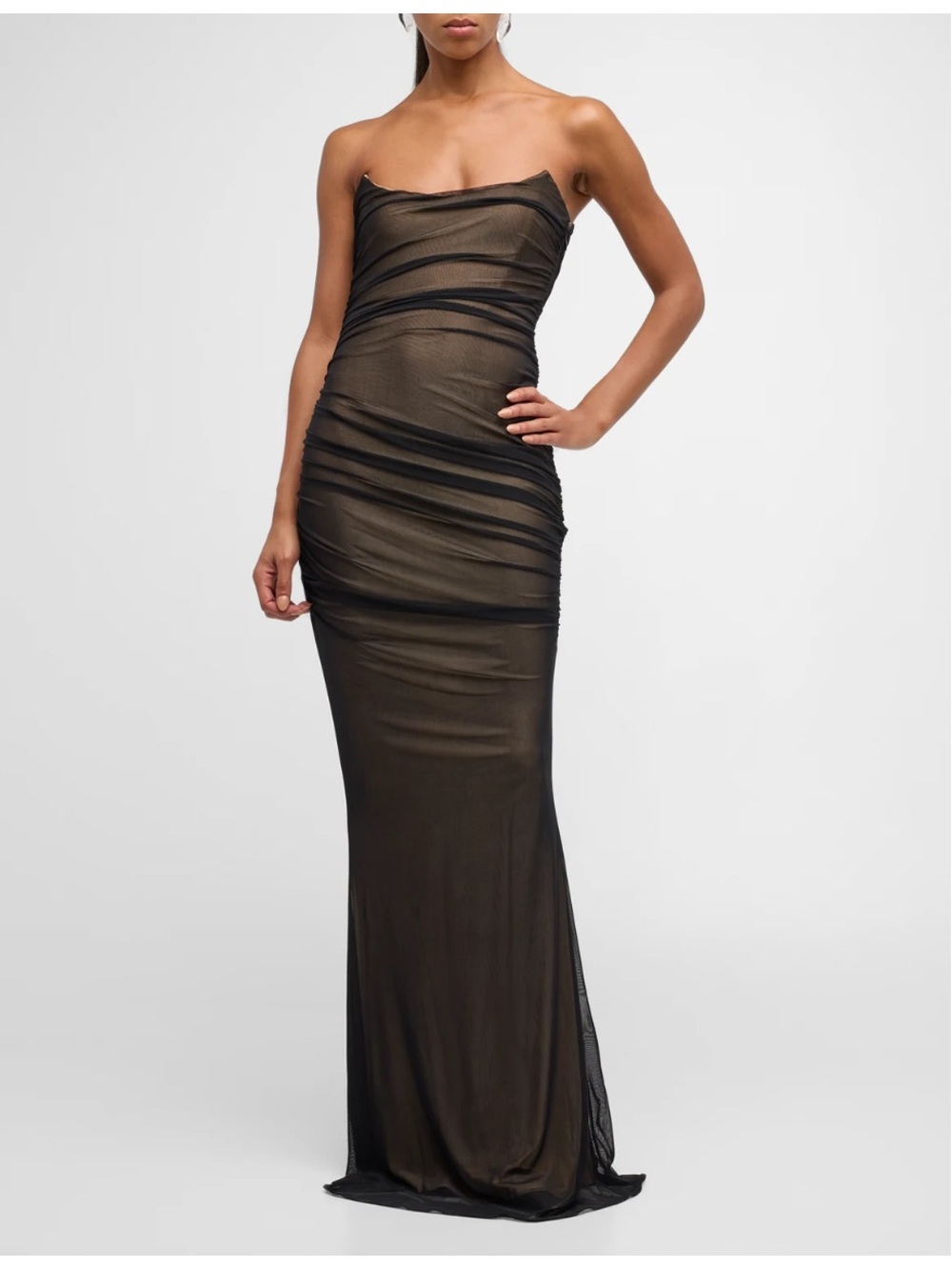 Retrofete - Ford - Strapless Black Sheer Ruched Evening Gown size M